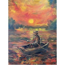 Ukrainian Fisherman at Sunset – Original Oil Painting on Canvas, 21×30 cm |artist  Marina Stognieva